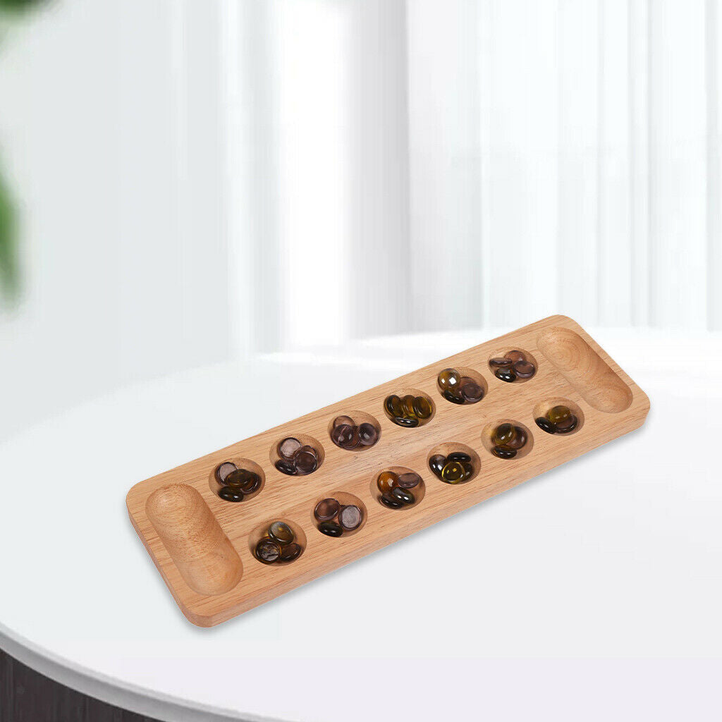Wooden Mancala Board Game with 48 Stones for 2 Players Home Entertainment