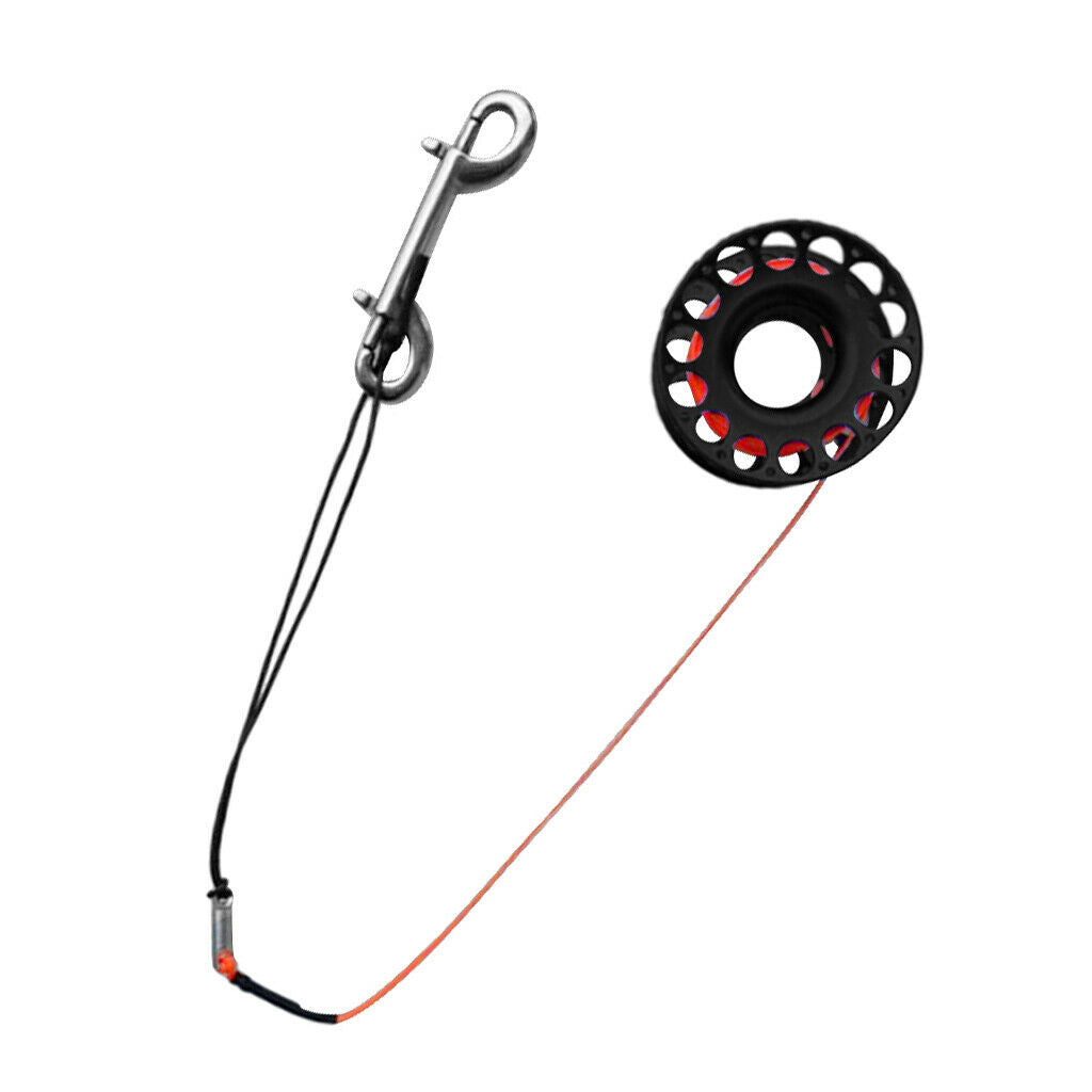Scuba Diving Aluminum Alloy Finger Reel Spool with 15m Line Bolt Snap Black
