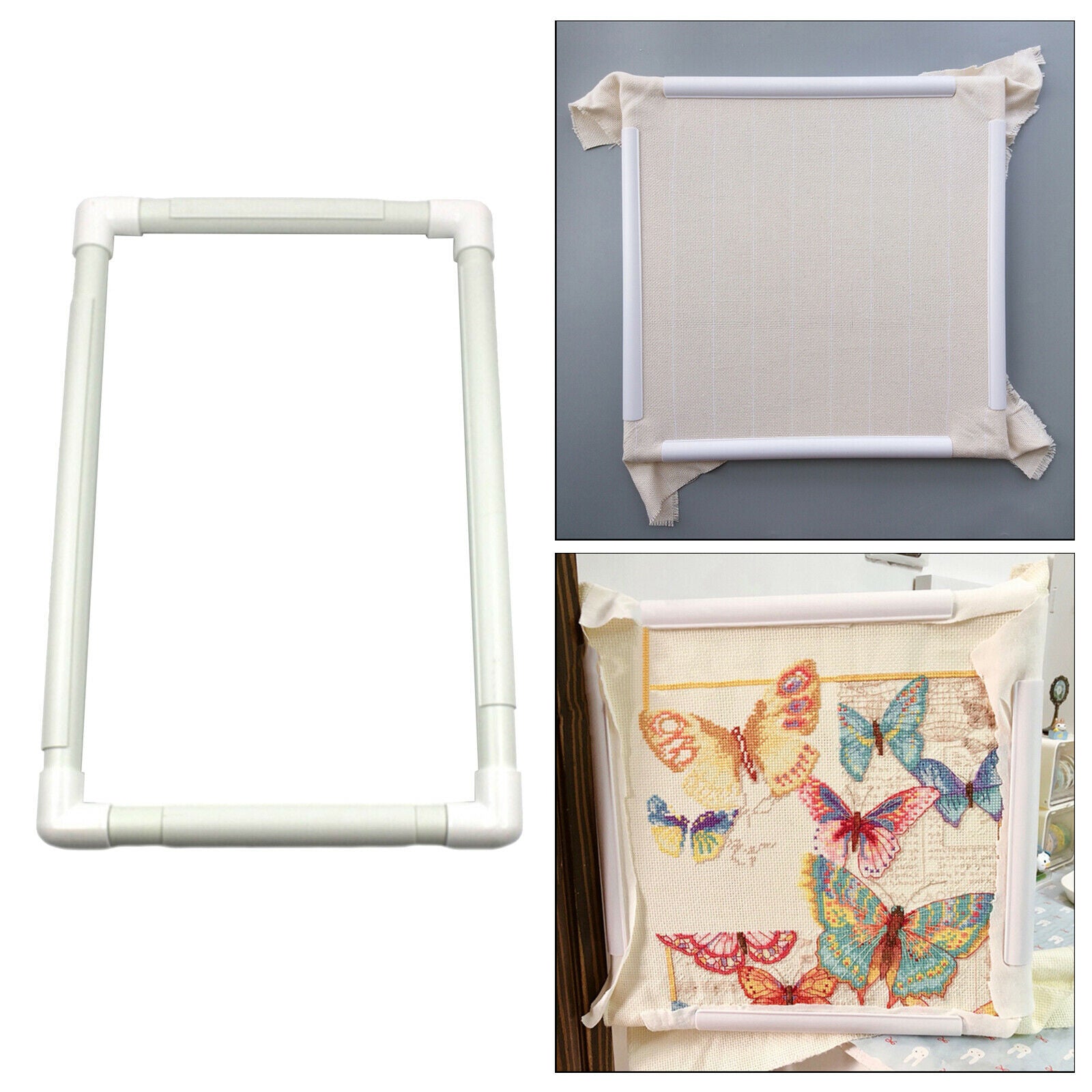 White Embroidery Clip Frame Holder Cross Stitch DIY Sewing Hoop Tool 43x28cm
