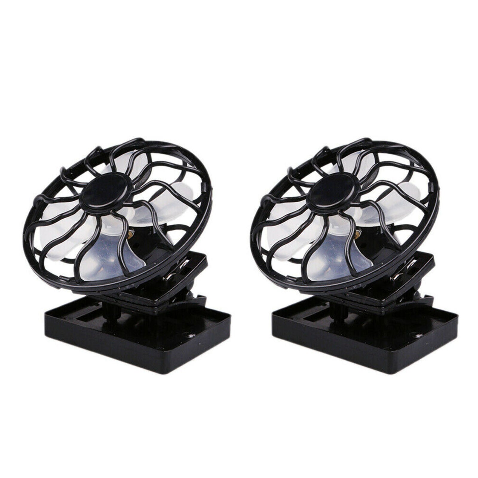 2x Clip-on Hat Mini Solar Fan for Camping Fishing Air Cooling Fan Handsfree
