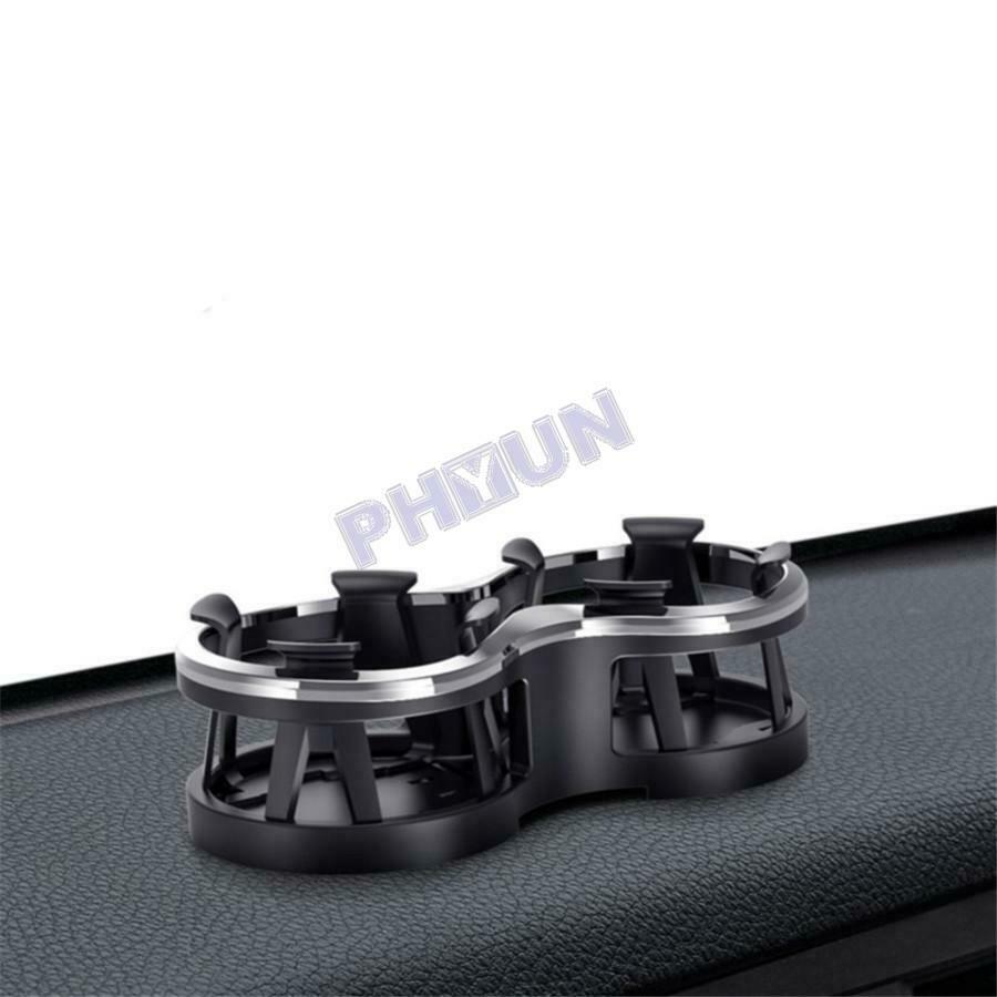 Universal Car Mounted Drink Holder Adjustable Base Elastic Double Frame Black