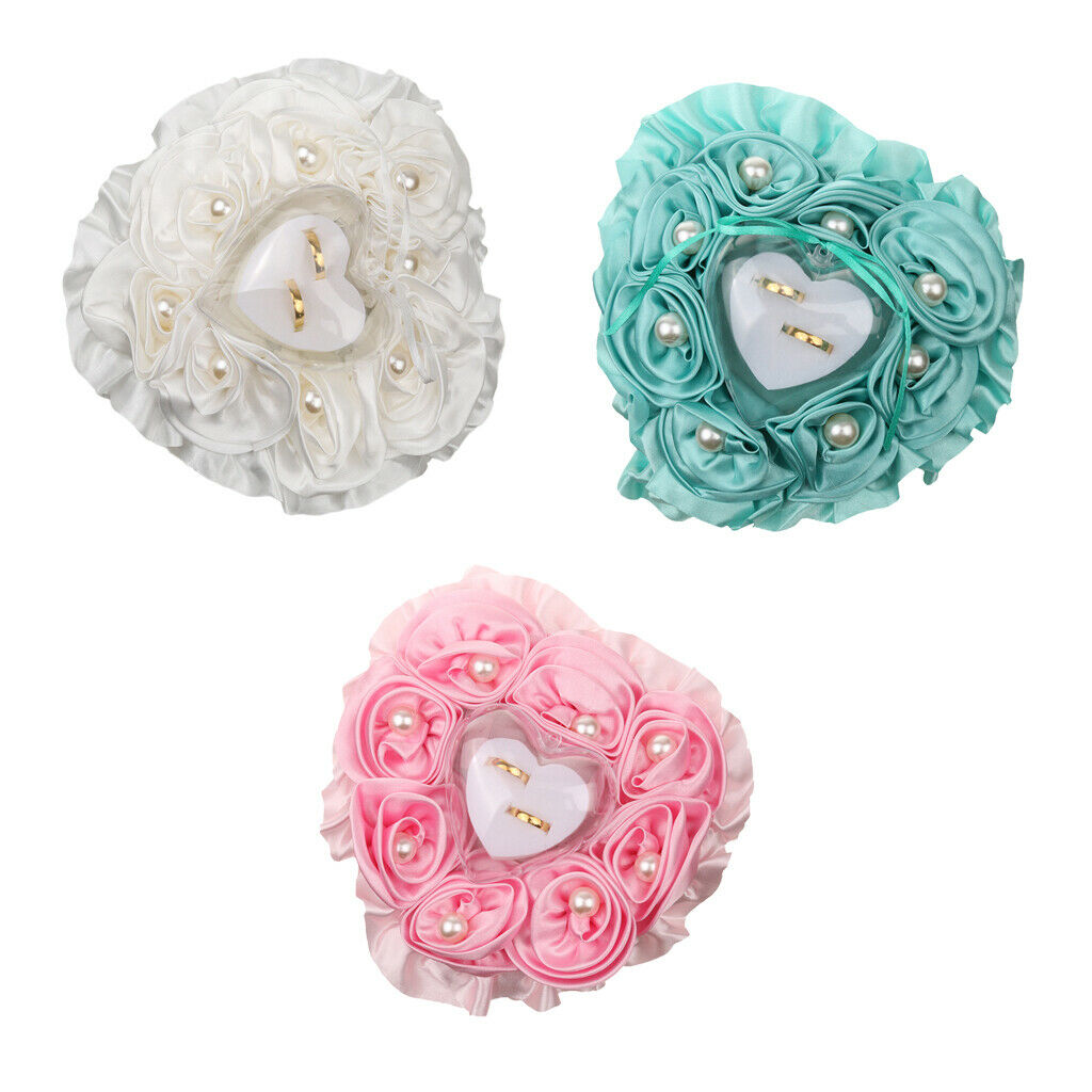 Heart Shape Rose decorated Earring Ring Pendant Jewelry Box Case Holder  White
