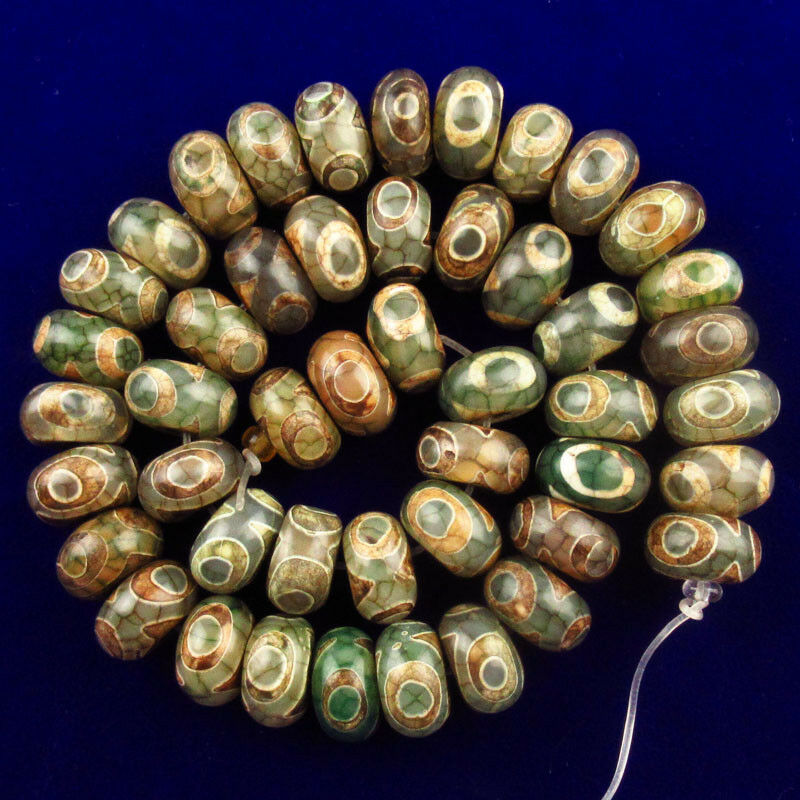 117 pcs 12x7mm Green Tibet Agate Heaven Eye Rondelle Loose Bead 15.5 inch