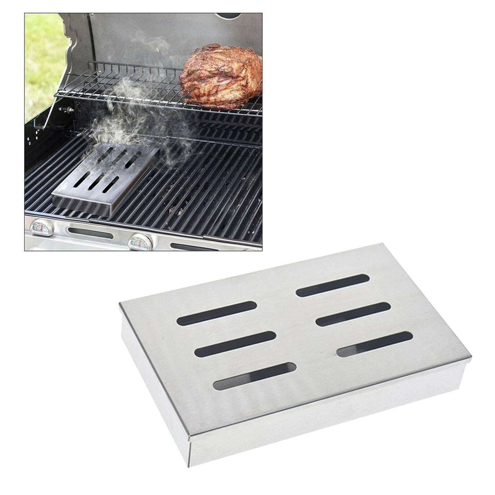 Smoker Box, Stainless Steel BBQ Grilling Meat Smokers Box Organizer for Wood