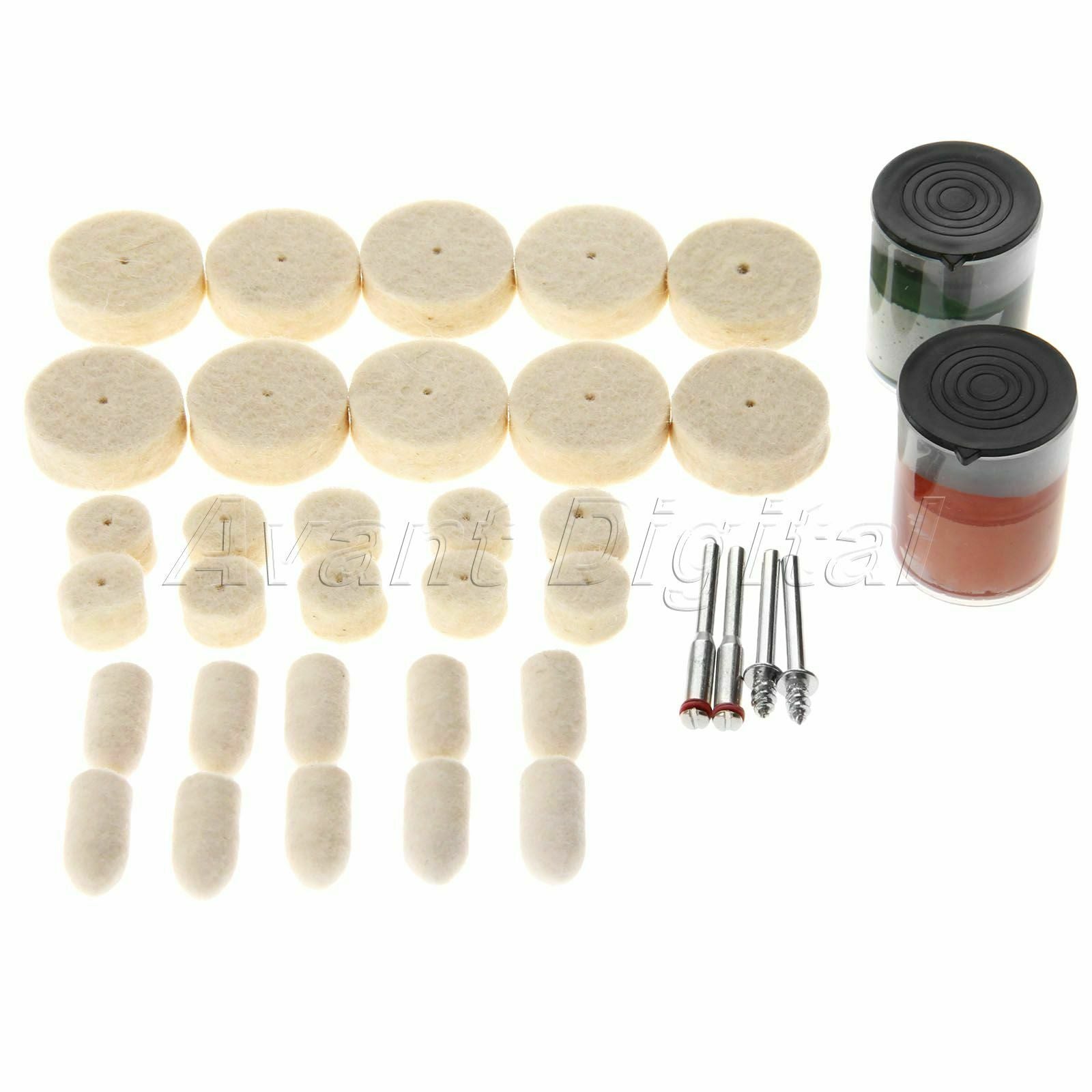 36Pcs 1/8" Soft Felt Polishing Kits Rotary Compound Set Buffing Burr Wheel Tools