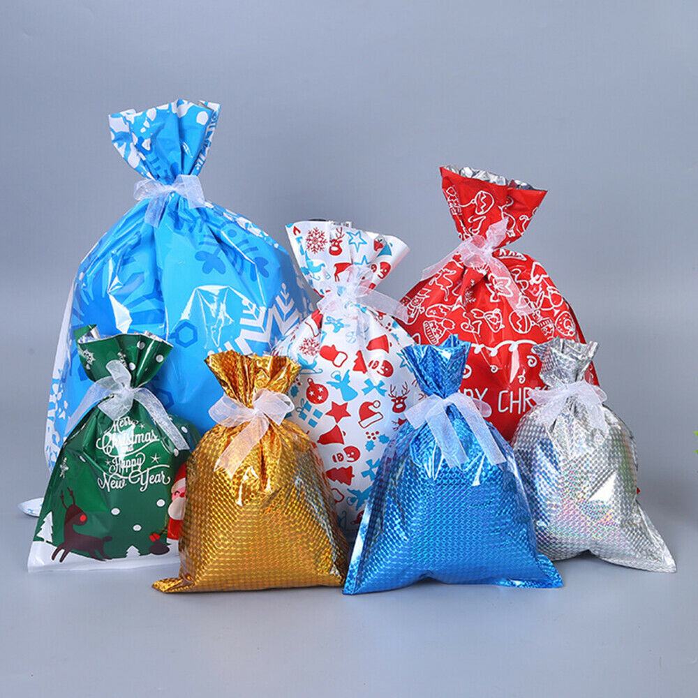 30pcs Christmas Gift Bags with Ribbons Assorted Wrapping Xmas Candy Bags Set