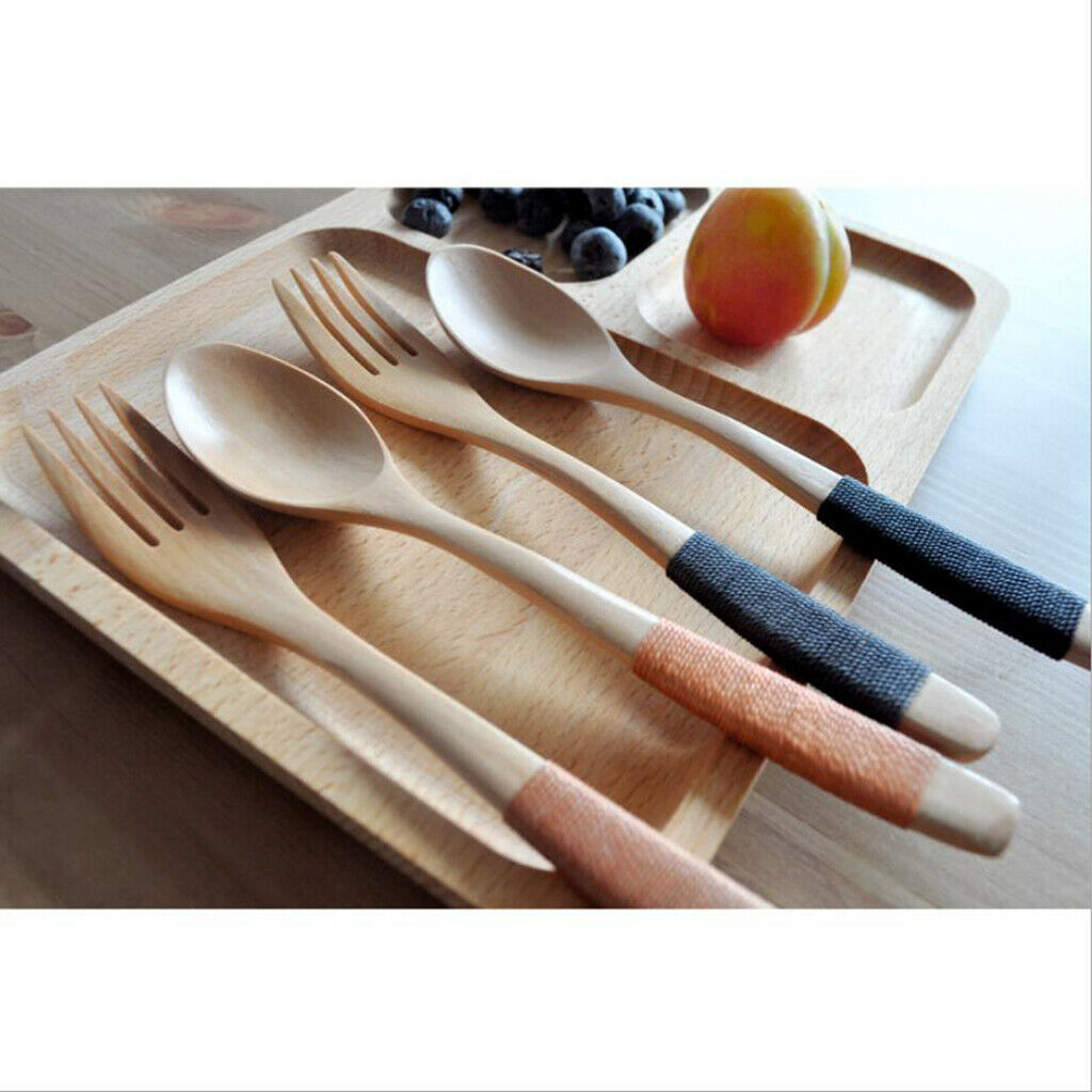 Exquisite Creative Wooden Spoon Fork Travel Lunch Flatware Khaki Spoon