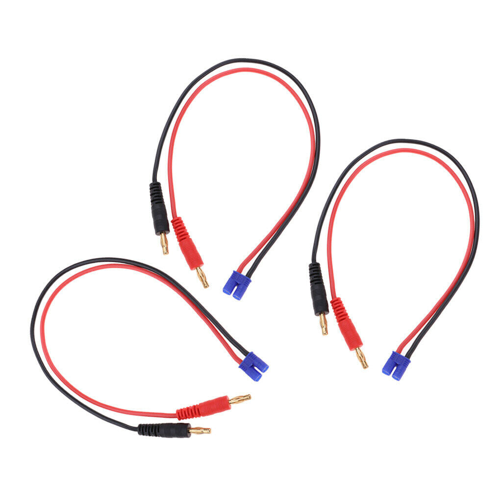 3Pcs 4mm Banana Plug Connector to Male EC2 RC Charge Cable 16AWG 35cm