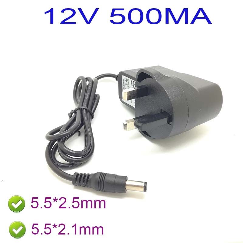 UK AC 100-240V Converter Adapter DC 12V 500mA 0.5A Power Supply 5.5 x 2.1MM /BX