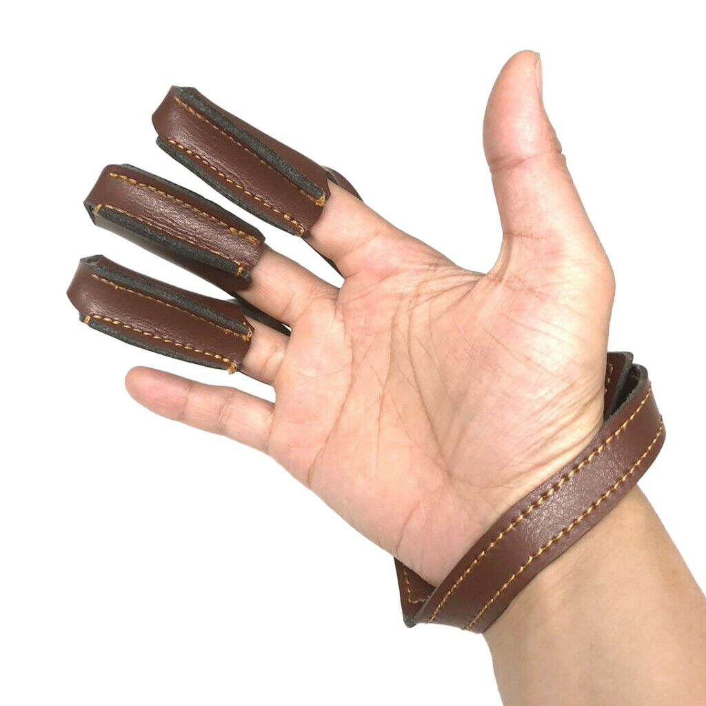 Leather 3 Finger Archery Glove Outdoor Hunting Finger Tab Guard Protector