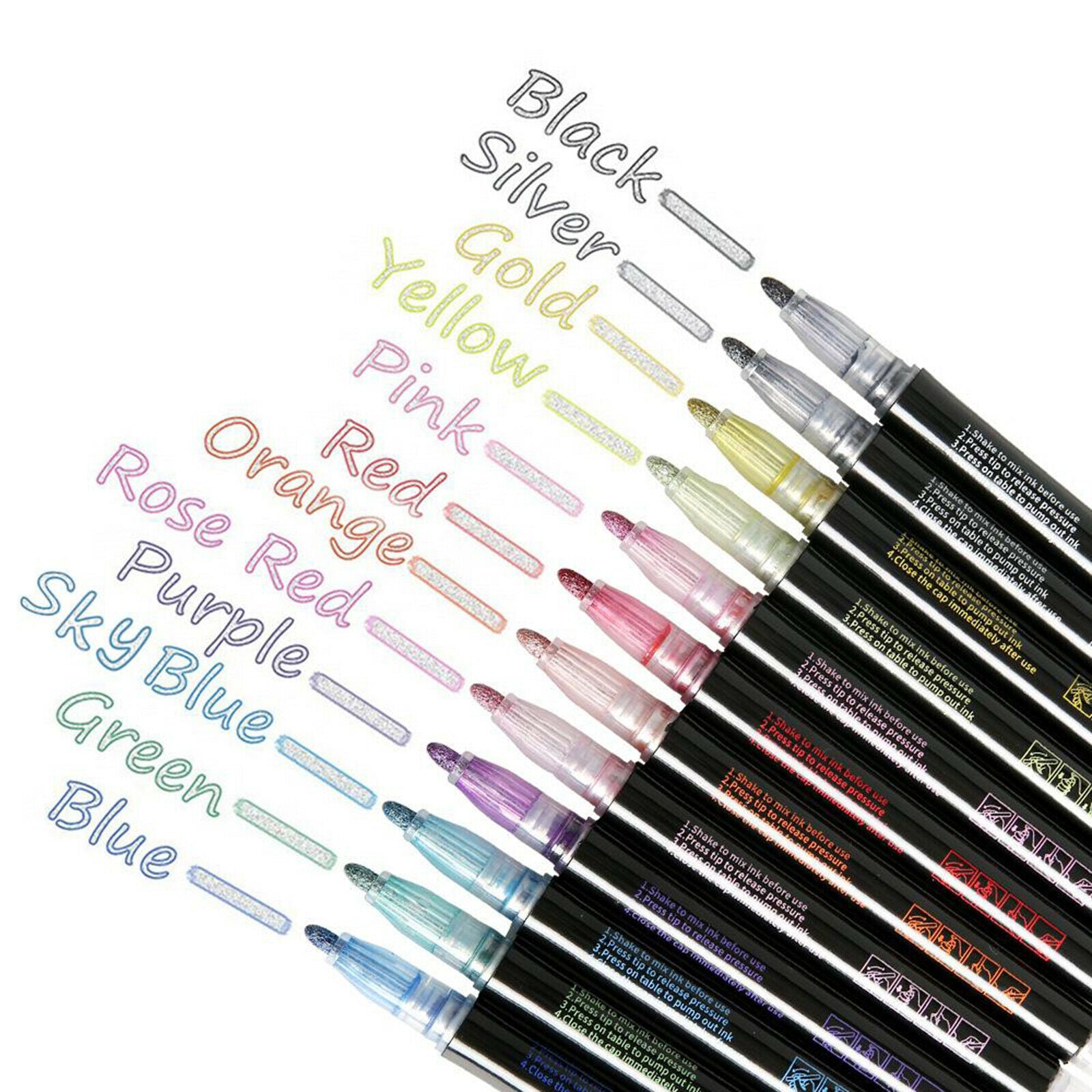 12Color Self-outline Metallic Markers Double Line Pens for Card Making Craft