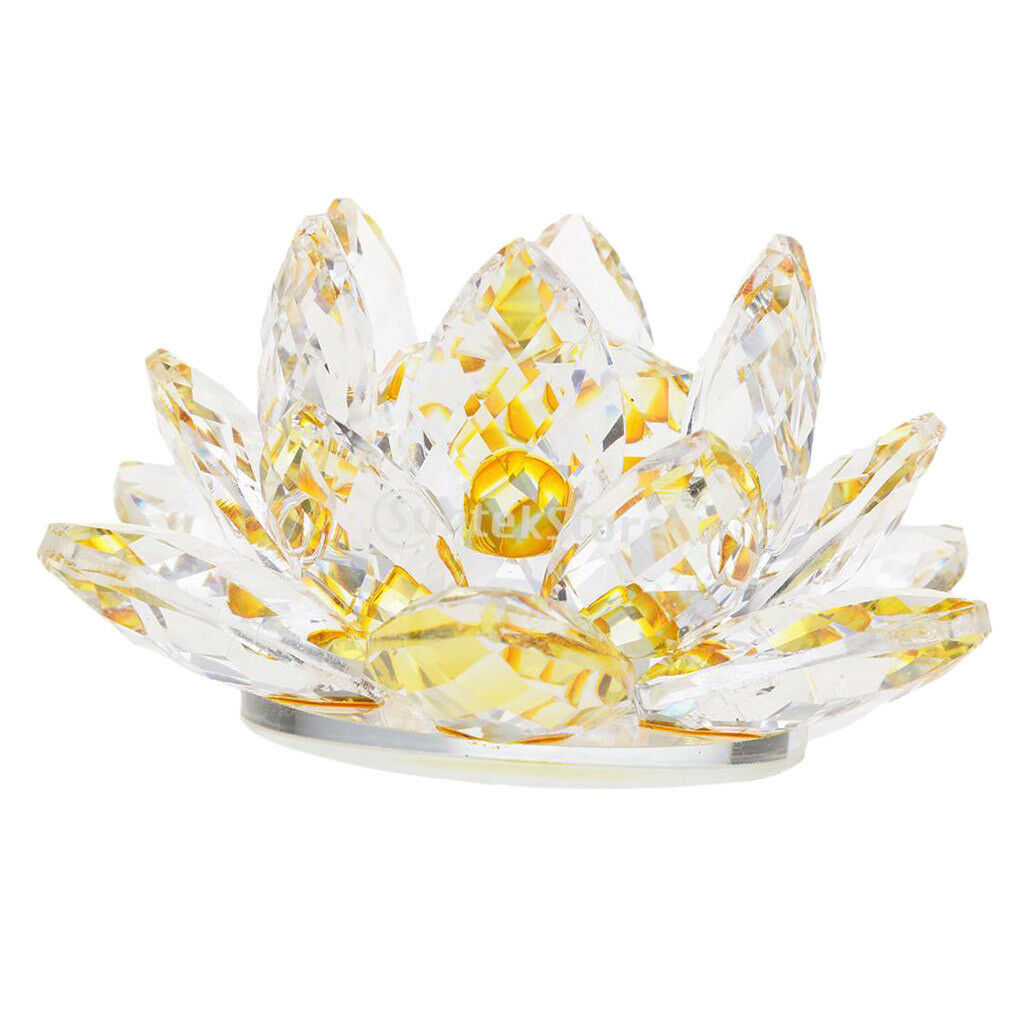 Large Crystal Lotus Flower Ornament with Gift Box, Feng Shui Decor Yellow
