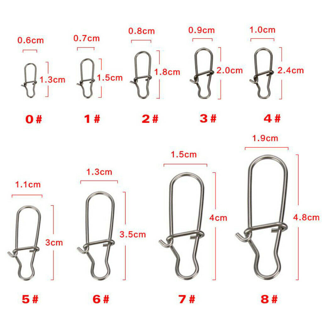 100pcs Strong Nice Swivels Lock Snaps for Fishing Freshwater Saltwater Rings