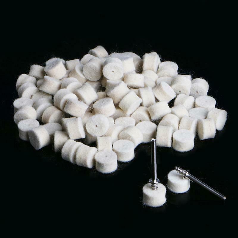 100Pcs Wool Felt Polishing Buffing Pad 13mm + 2 Shank For Grinding Wheel