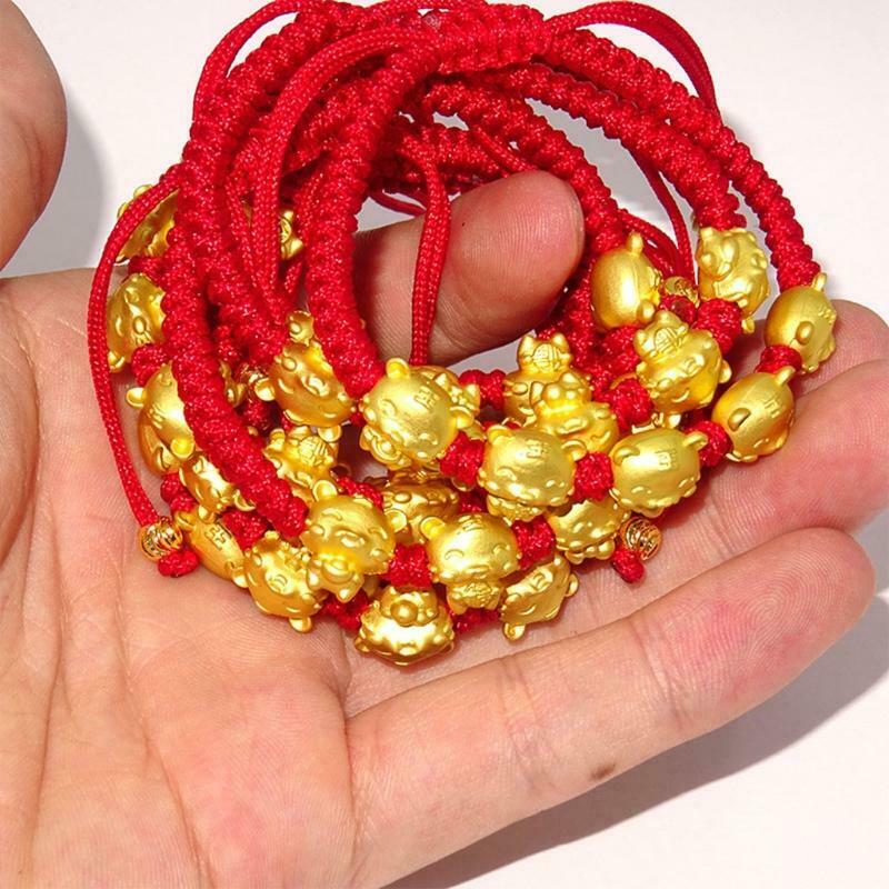 Adjustable Chinese Zodiac Sign Tiger Animal Charm Bracelet Red Rope Bracelet