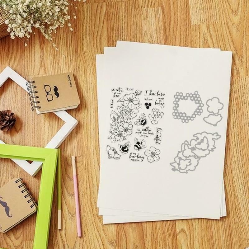 Flower Bee Seal Stamp with Cutting Dies Stencil Set DIY Scrapbooking Embossing