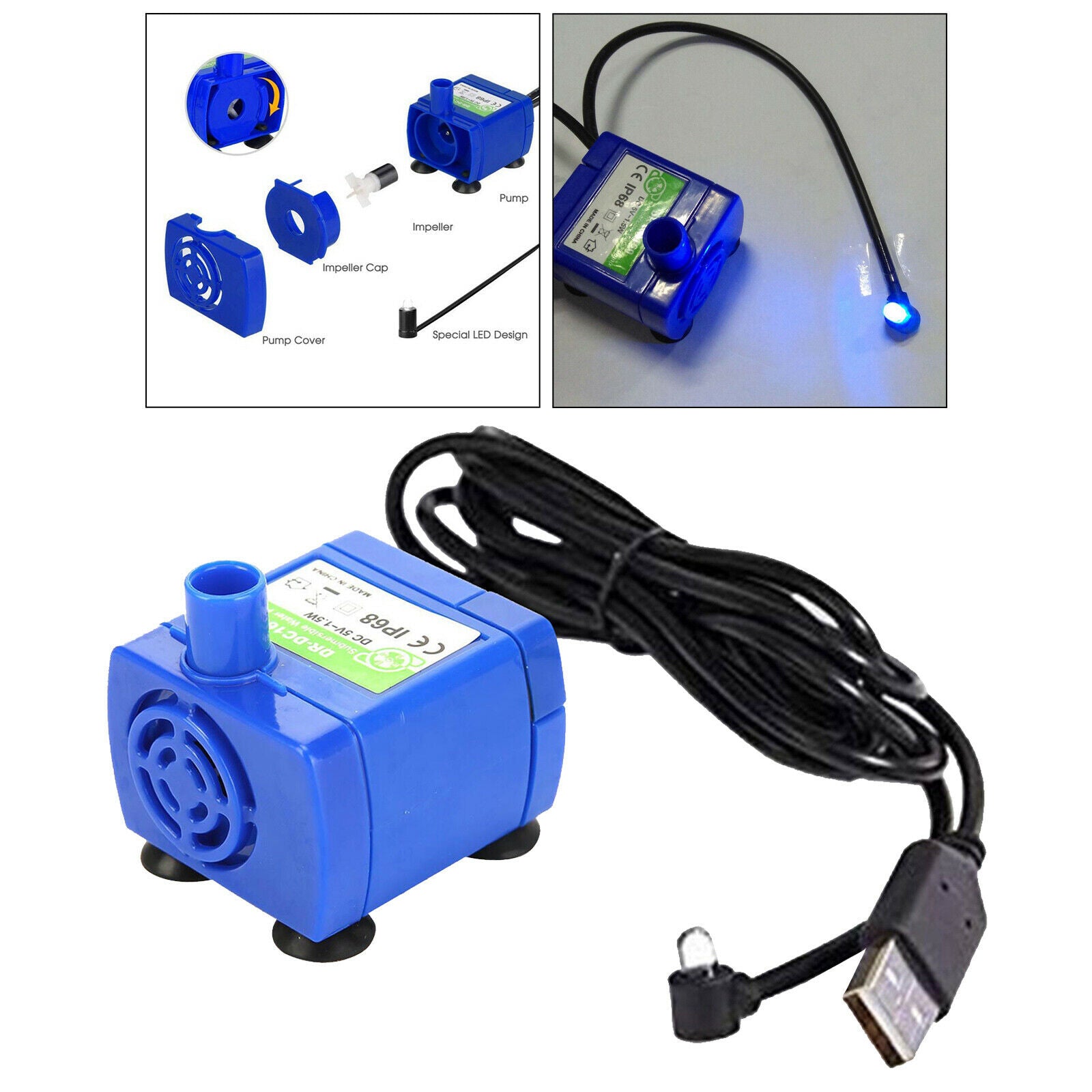 Super Silent Drinking Fountain Pump with LED for Cats Dogs Drinking Bowl