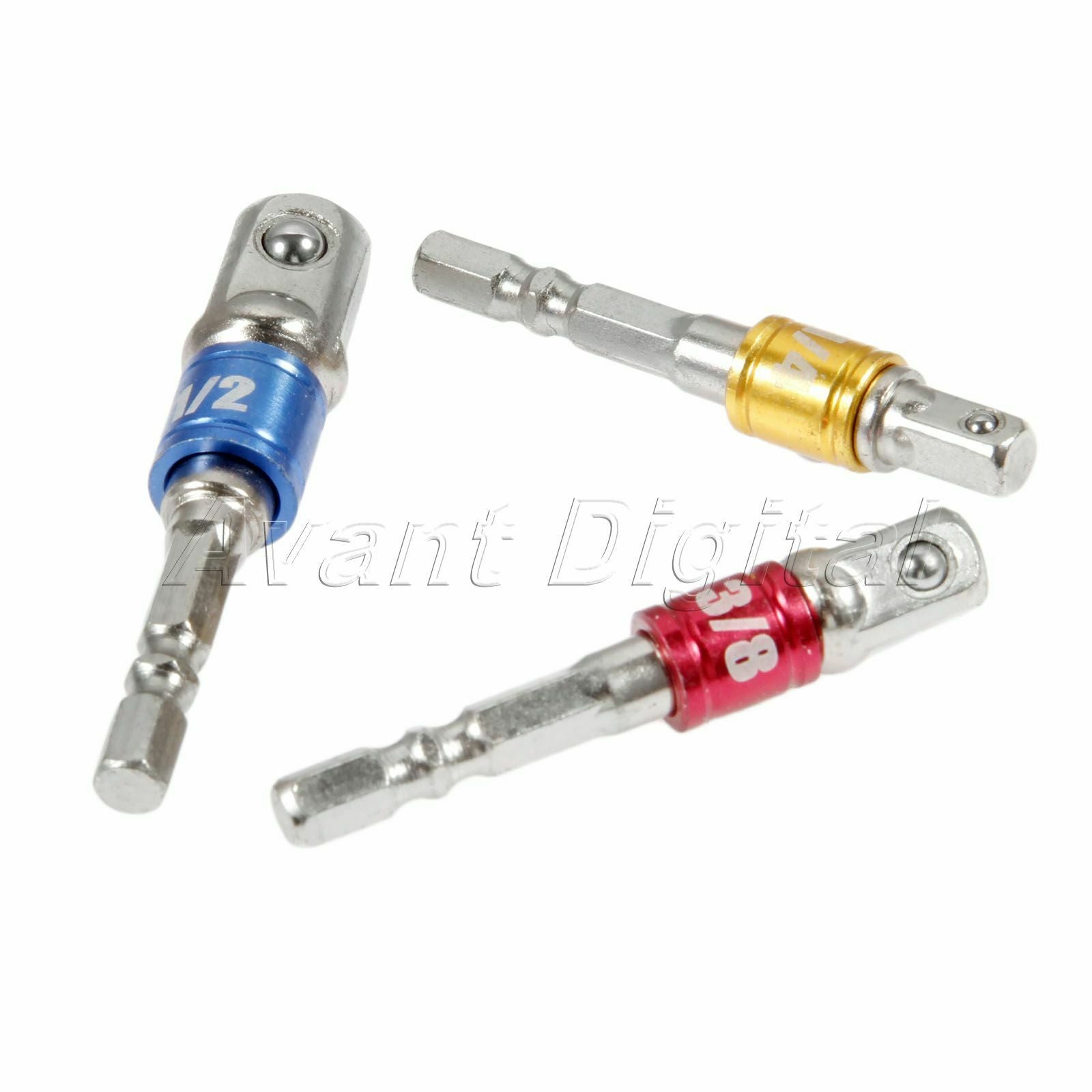 3Pcs Socket Bit Adapter Drill Aluminum Alloy Hex Shank 1/4" 3/8" 1/2" Driver Kit