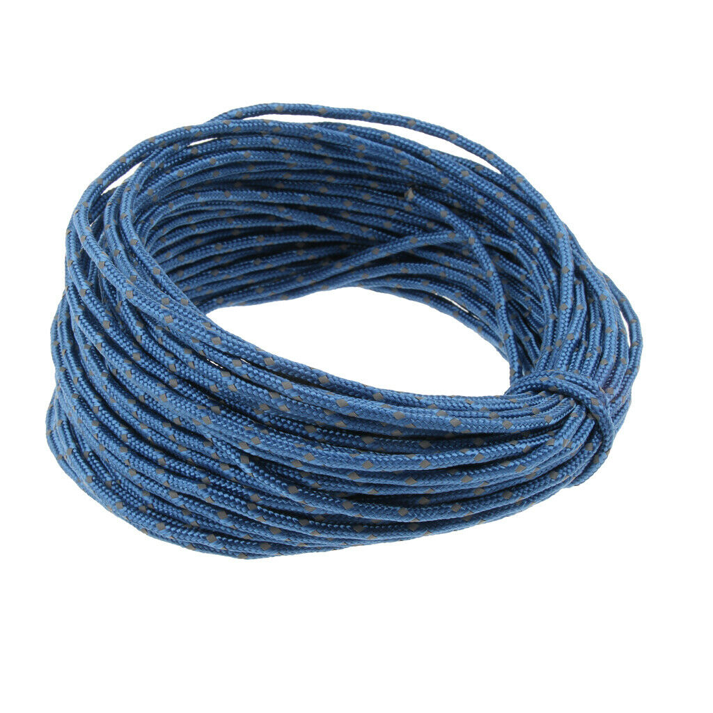 50ft Reflective Tent Rope Clothesline Camping Cord Pakage String 2.5mm Blue