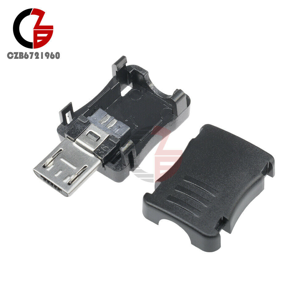 10Pcs Micro USB 5 Pin T Port Male Plug Socket Connector&Plastic Cover