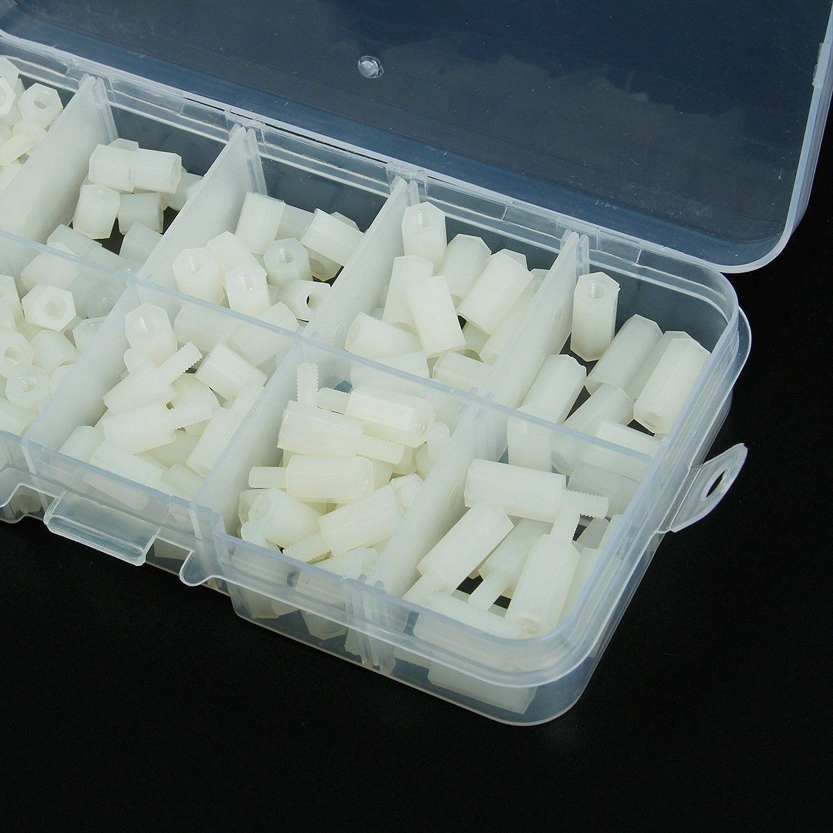 300Pcs M3 Hex Column Male-Female Standoff Spacers Screw Nuts Kit Box White Nylon