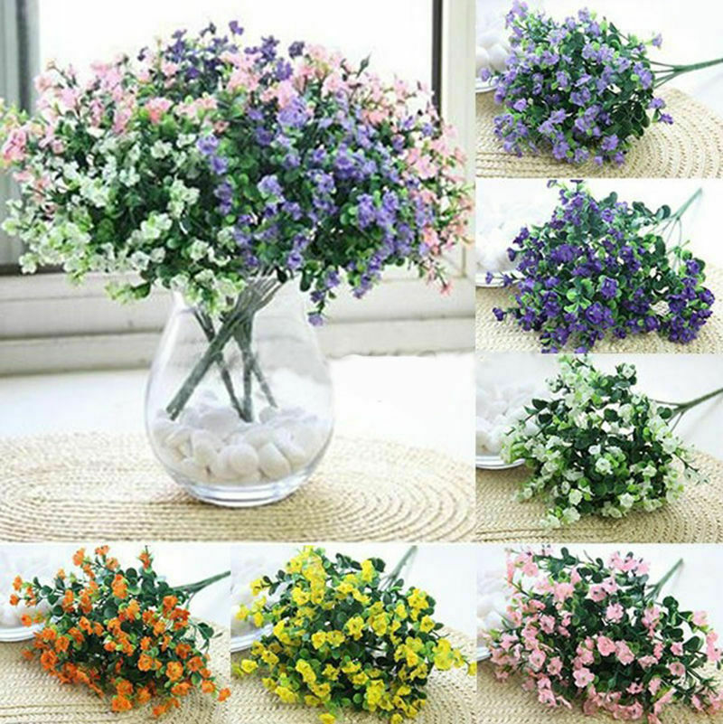Set of 2, 7 Bundles Plastic Artificial Baby Breath Gypsophila Flower for Home