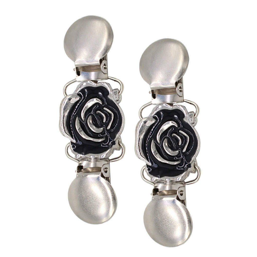 2 Pieces Women Enamel Flower Cardigan Sweater Clip Blouse Shirt Collar Clips