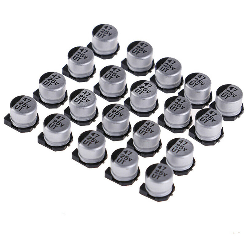 20 pcs SMD electrolytic capacitors with specifications of 6.3*5.4 mm 25V 47uF Qx