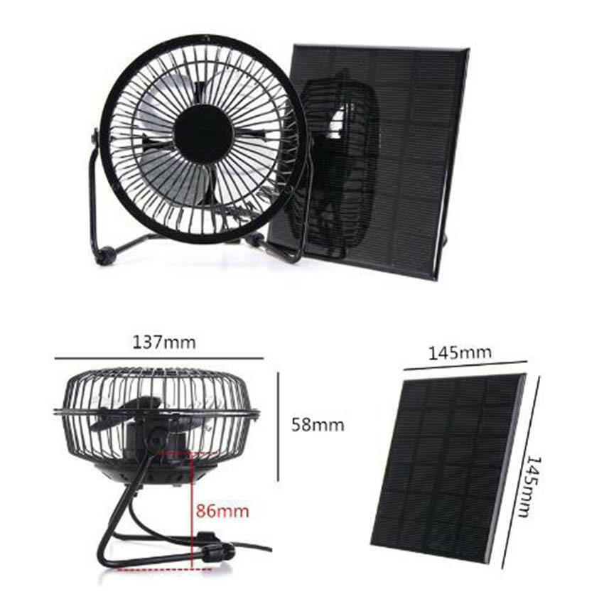 New USB Solar Panel Iron Fan Powered 3W 6V For Outdoor Home Cooling Ventilation