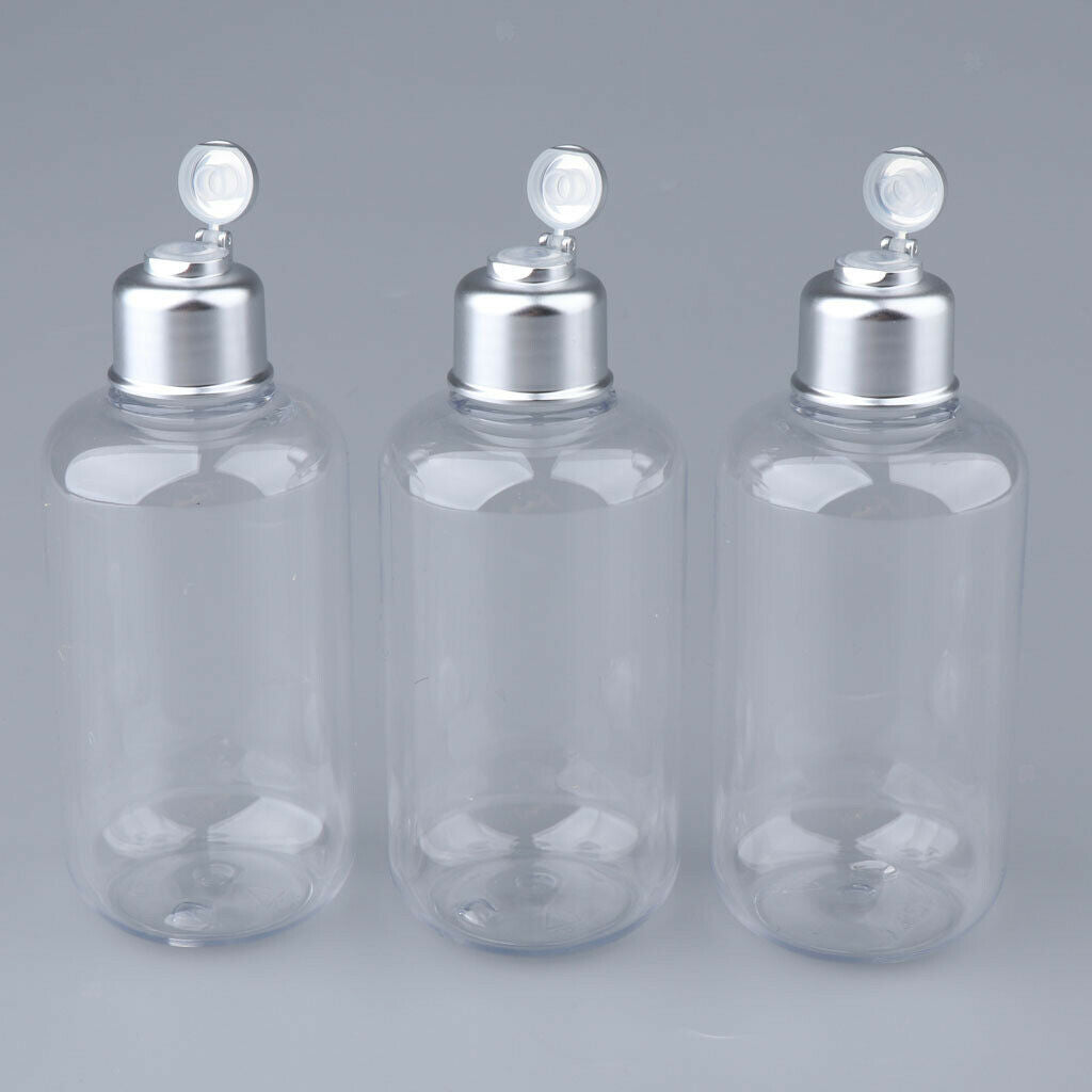 3pcs Empty PET Plastic Bottle with Flip Lid Refillable Container Clear 200ml