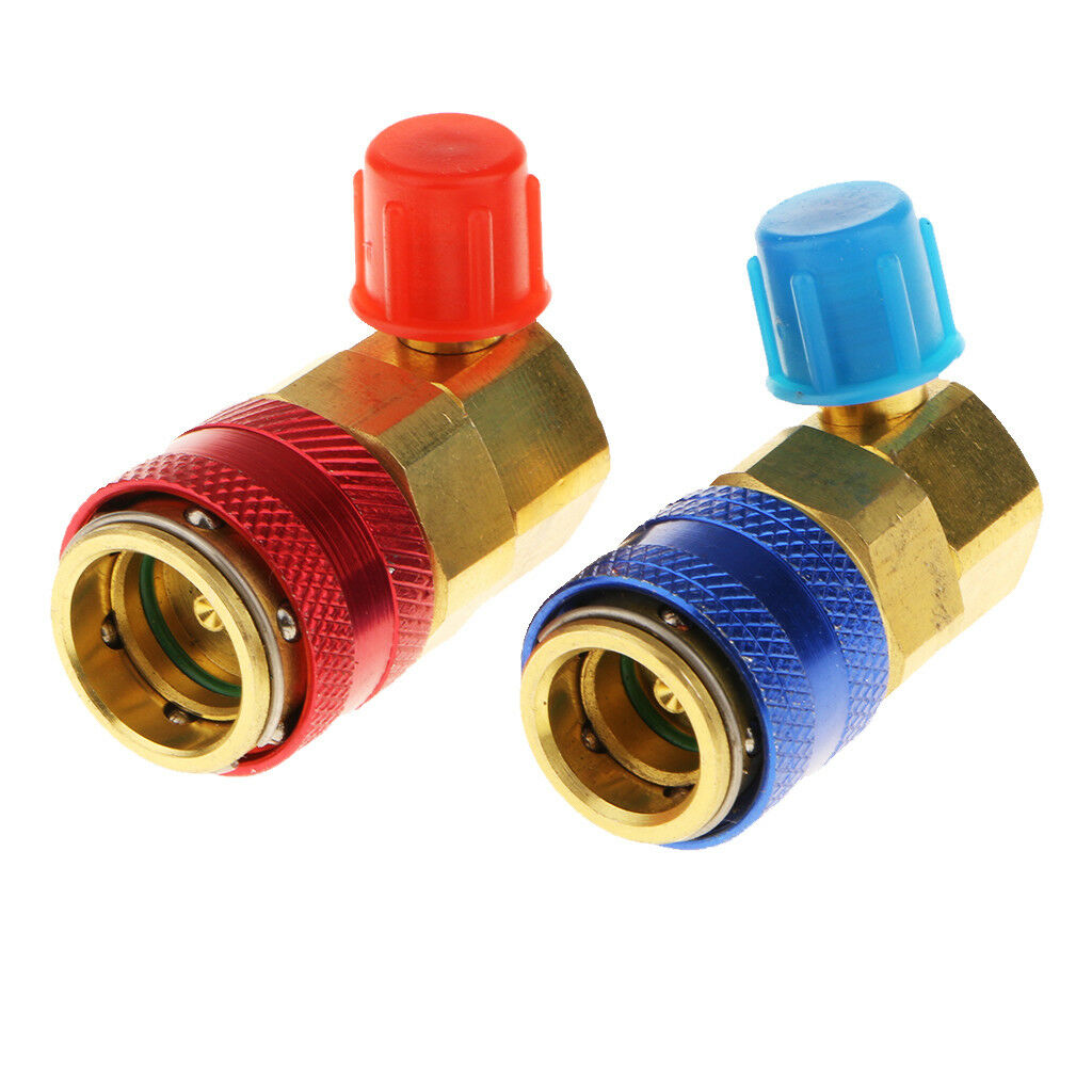 2 Pieces Car A/C R134A High Low Adapter Fittings Quick Coupler 1/4" SAE HVAC