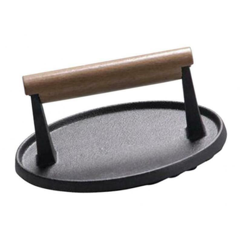 Cast Iron Round Burger BBQ Grill Press Cooking Utensil for Pan Oven Griddle