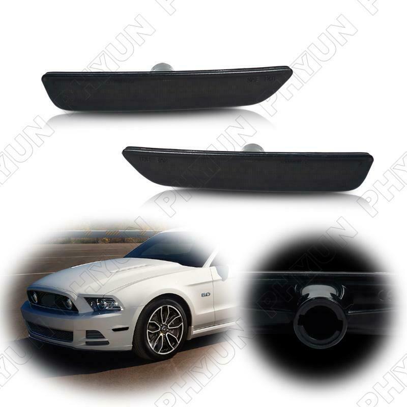 2x White LED Front Bumper Side Marker Lights Smoke Lens For Ford Mustang 2010-14