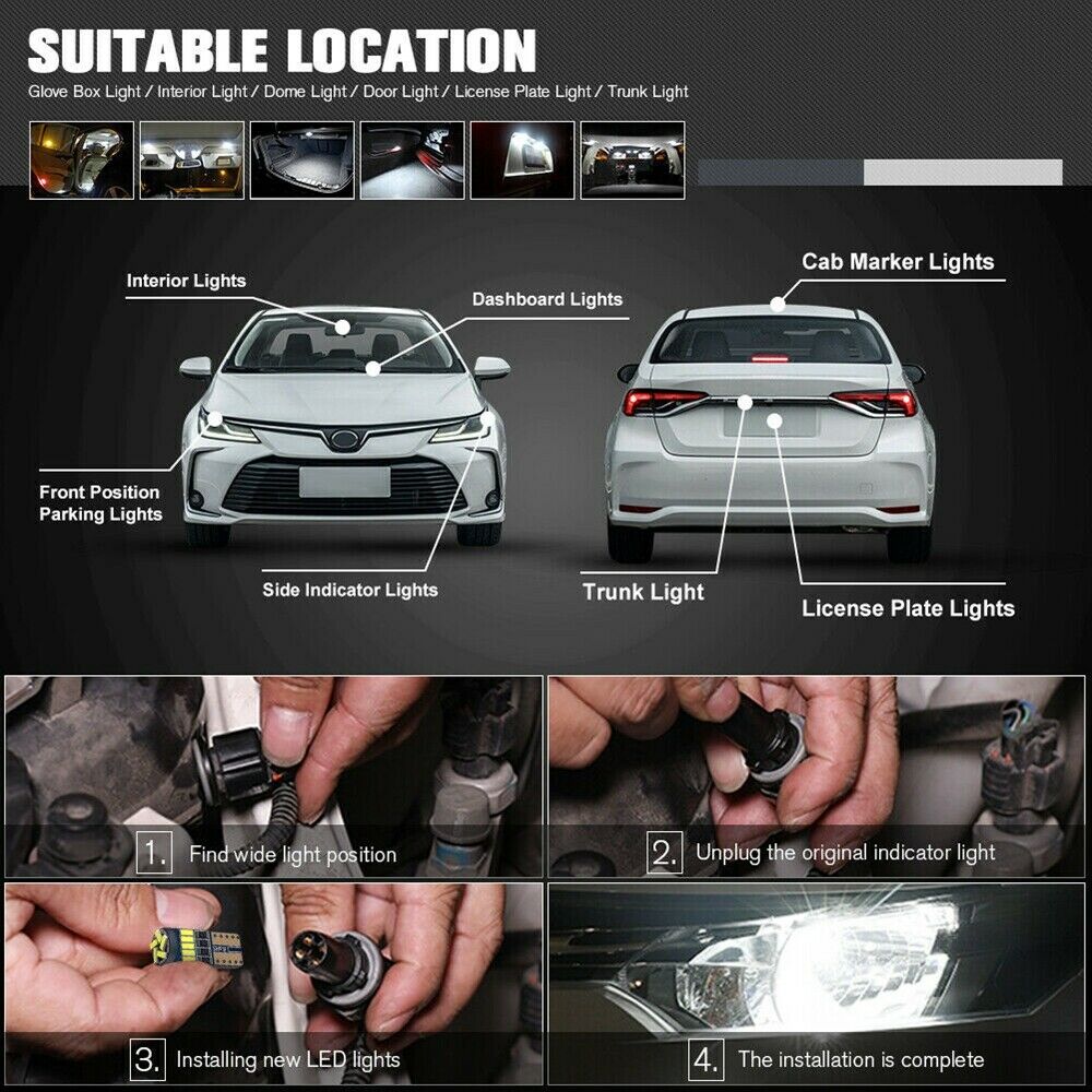 10 T10 LED Canbus Error Free Bulb 15SMD 194 W5W Car Wedge Lamp Dome Map Lights !