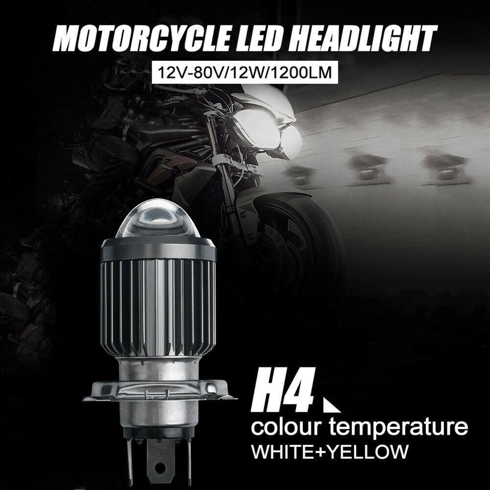 H4 LED Motorcycle Headlight Bulb Projector Lens 3000k Lo Beam 6000k Hi Beam