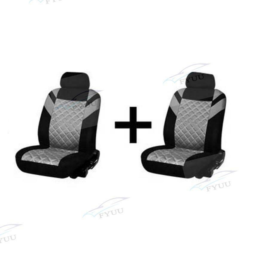 2 Front Seats Grey Diamond Pattern Car Seat Covers Set Universal w/ 2 headrests