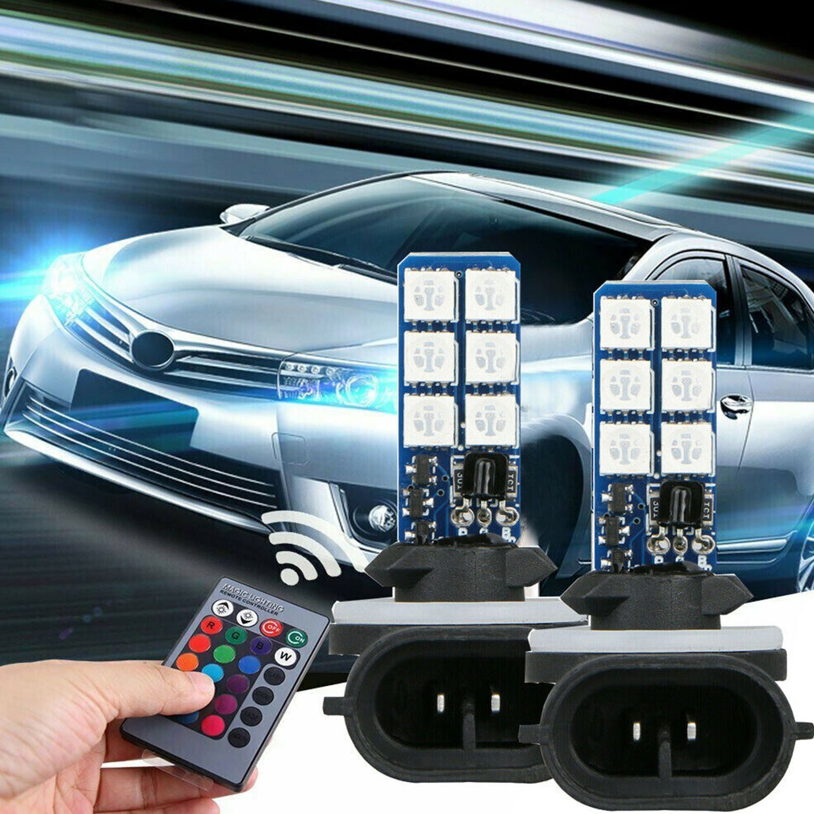 2pcs 881 5050 Colourful LED RGB Car Headlight Fog Lights Lamp Bulb Accessories