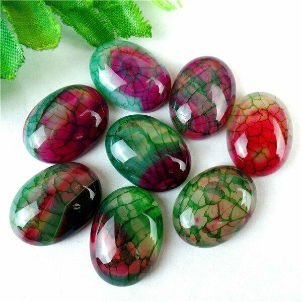 8Pcs Wholesale Green & Rose Dragon Veins Agate Oval Cab Cabochon 20x15x6mm HH549