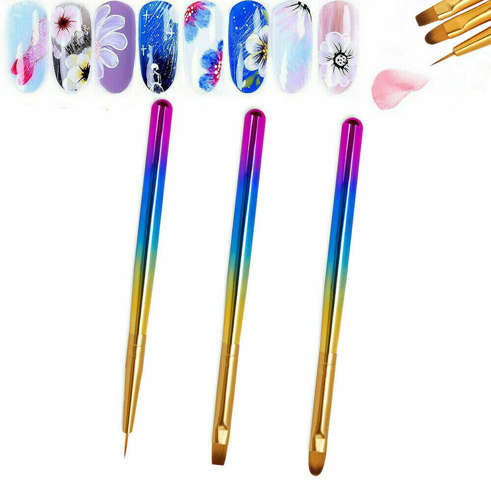 3Pcs Acrylic Nail Art Pen UV Builder Gel Painting Brush Tips Manicure Tools Set