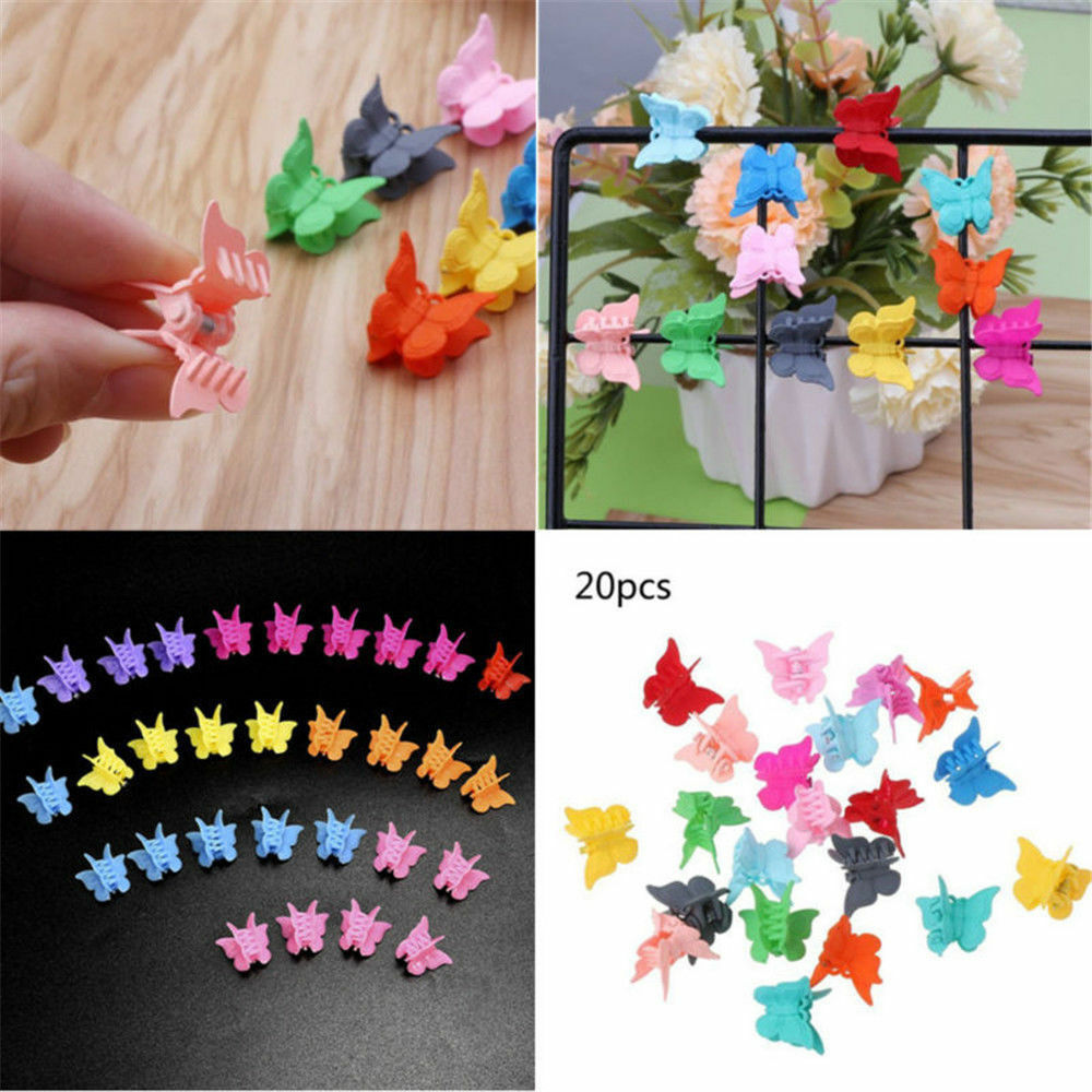 20X Girls Mini Hair Claws Multi-colors Hair Clips Butterfly Shape Hair Clamps