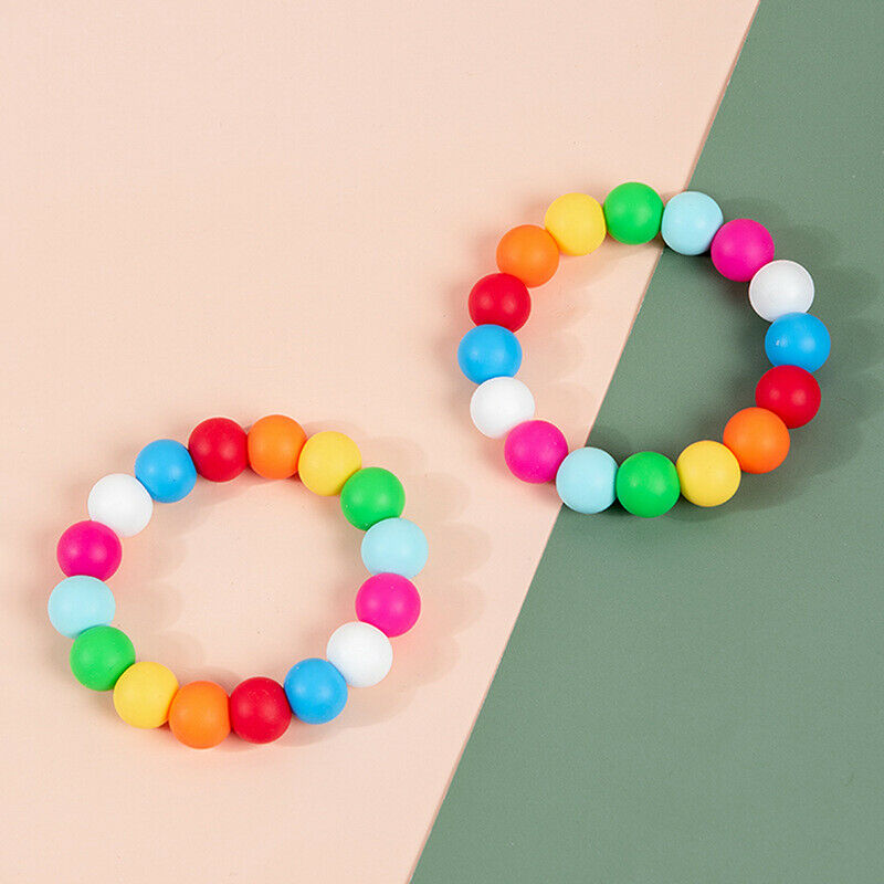 Rainbow Silicone Teething Bracelet Baby Teether Nursing Chew Beads Rattles Toys