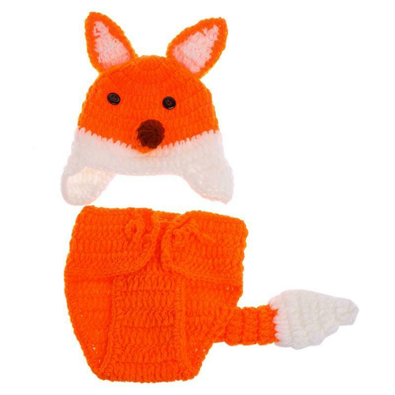 Newborn Infant Photography Props Baby Hat & Pants Costume Hand Crochet Fox Baby