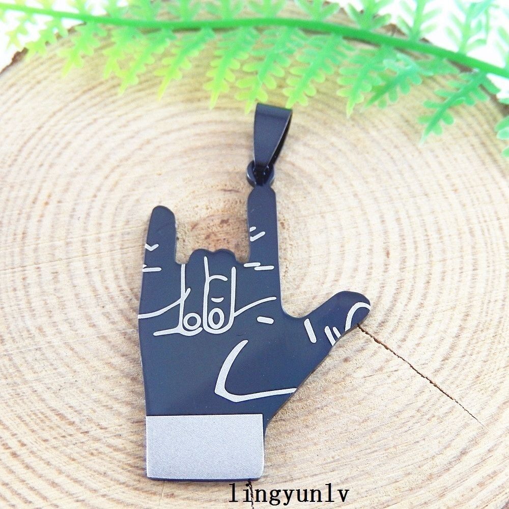 38x26mm Black Metal Love Gesture Charm Pendant Stainless Steel Jewelry Craft 5x