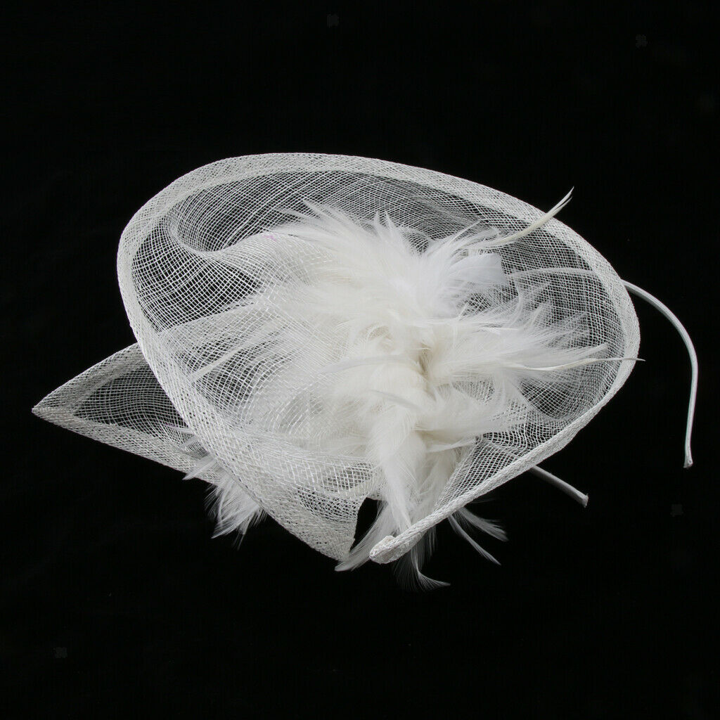 Womens Bridal Feather Fascinator Cocktail Party Hats Headpieces Headbands White