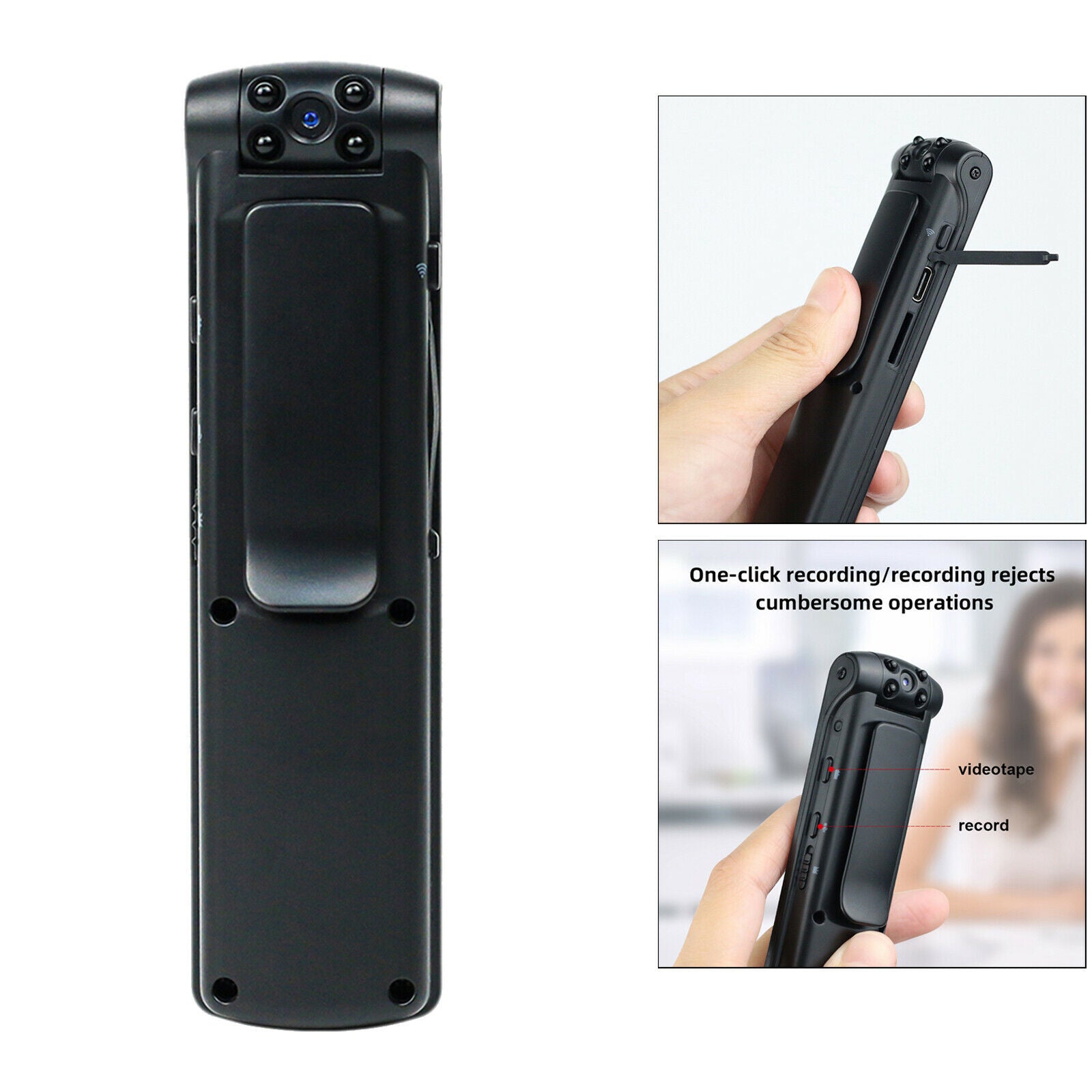 Black 1080P Mini Body Pen Camera Wifi Video Spy Hidden Cam DV w/back clip
