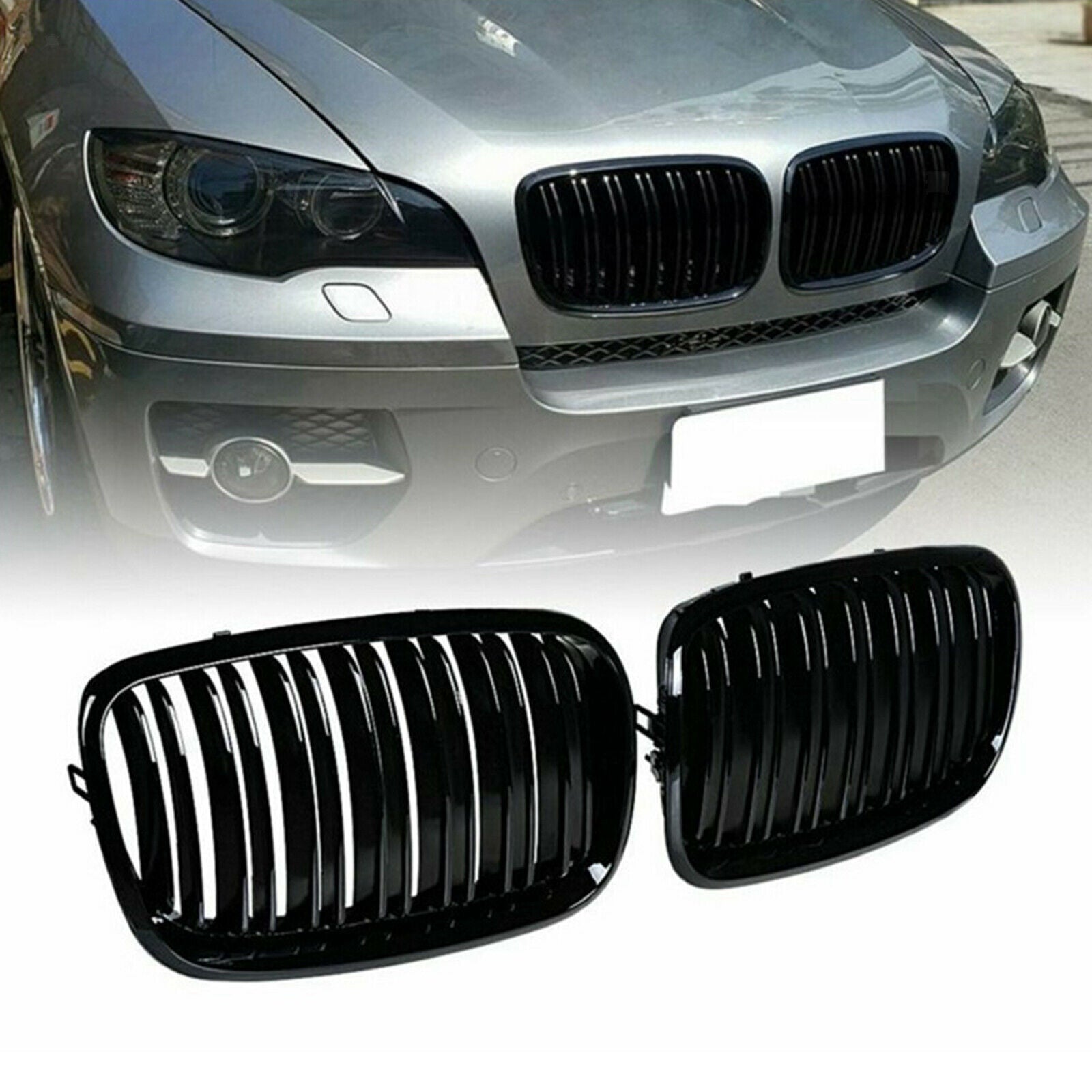 Black Grill Front Bumper Intake Kidney Grill Grille for BMW X5 E70 X5M Set
