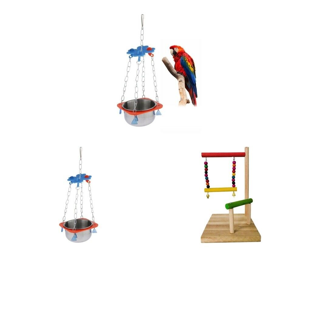 2 Pack Birds Parrots Standing Perch With Cage Water Bowls Birds Parrots