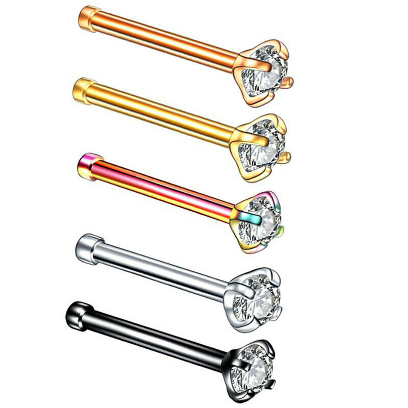5Pcs 20G Colorful Crystal Straight Nose Rings Bar Stud Body Piercing Jewe.l8