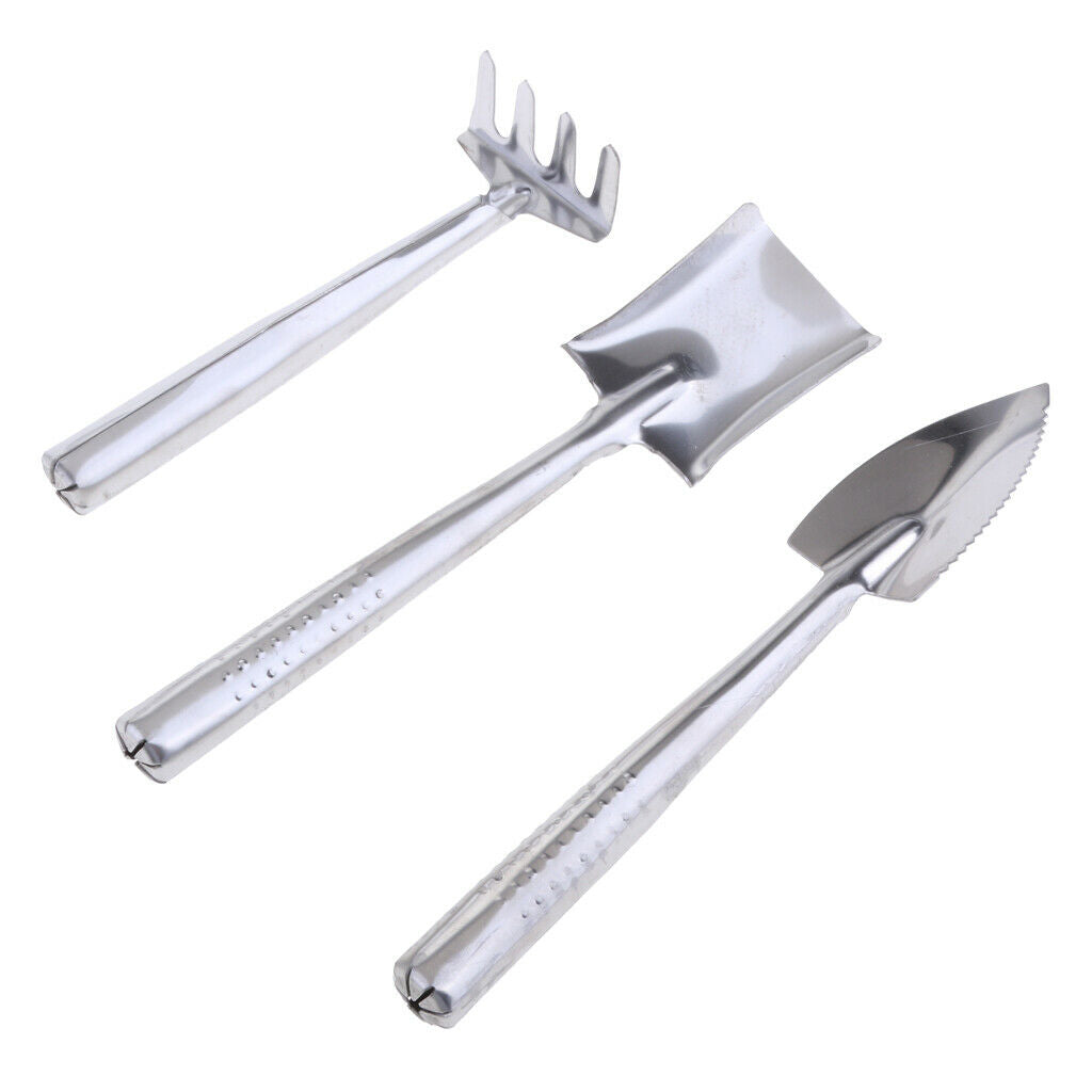 3pcs Mini Garden Gardening Plant Tools Set Stainless Steel Shovel Rake Spade