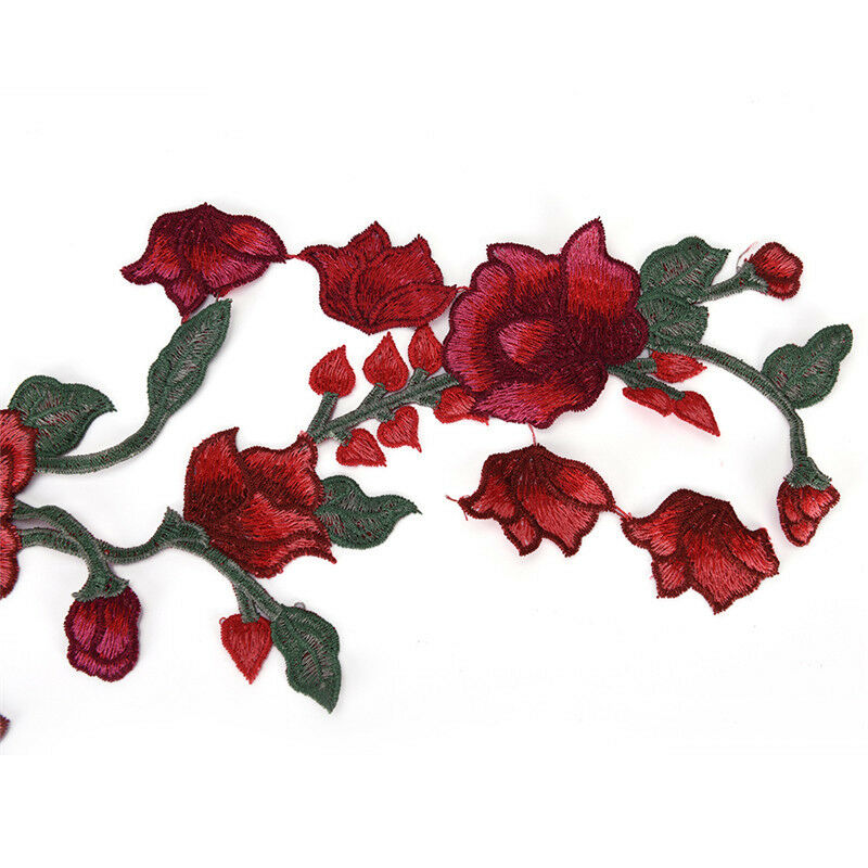 Rose Flower Applique Badge Embroidered Sew on Floral Collar Patch Dress Craft GR